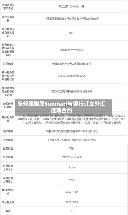 乐舒适附属Sunmart与银行订立外汇远期合约