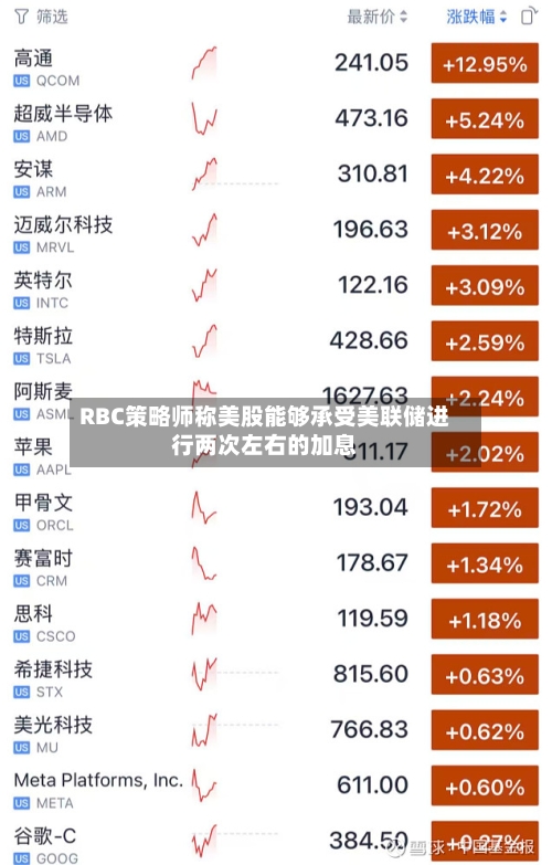 RBC策略师称美股能够承受美联储进行两次左右的加息