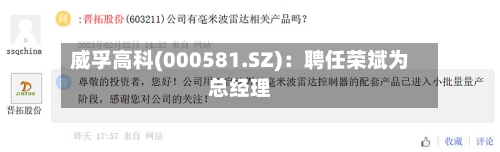 威孚高科(000581.SZ)：聘任荣斌为总经理-第2张图片